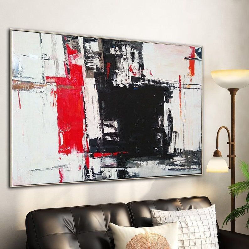 Black, White & Red Abstract Painting: Modern Dynamic Art