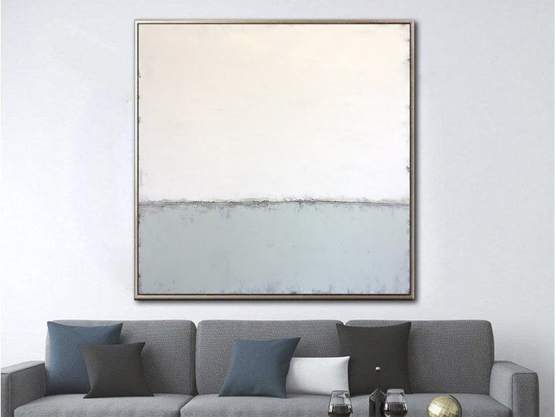 Abstract Horizon Oil Painting: Grey and White Modern Art