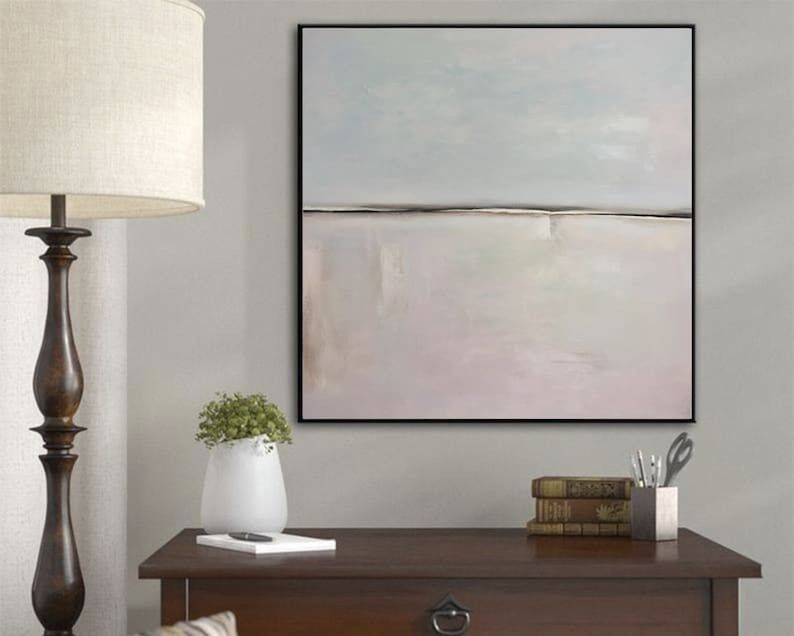 Calming Abstract Oil Painting: Blue, White, and Pastel Hues