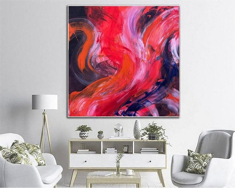 Fiery Red Abstract Painting – Bold Modern Canvas Art, Textured Expressionist Wall Decor for Home