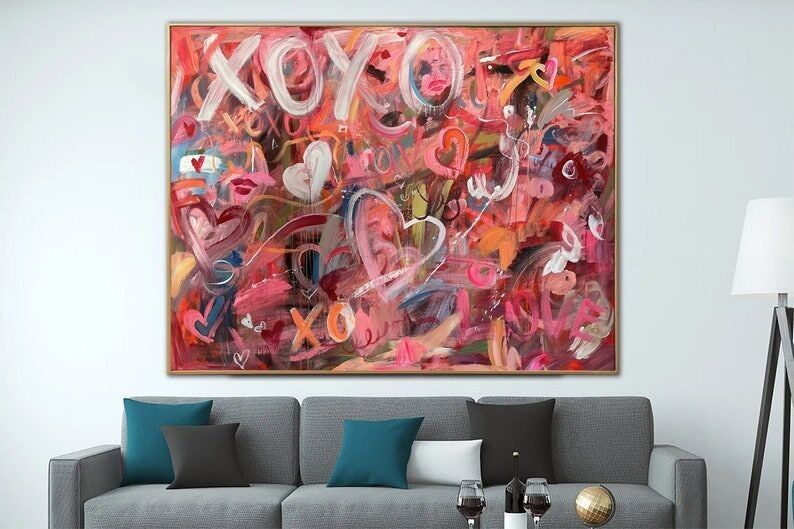 Heart Painting on Canvas – Abstract Graffiti Love Wall Art, Romantic Modern Expressionist Decor