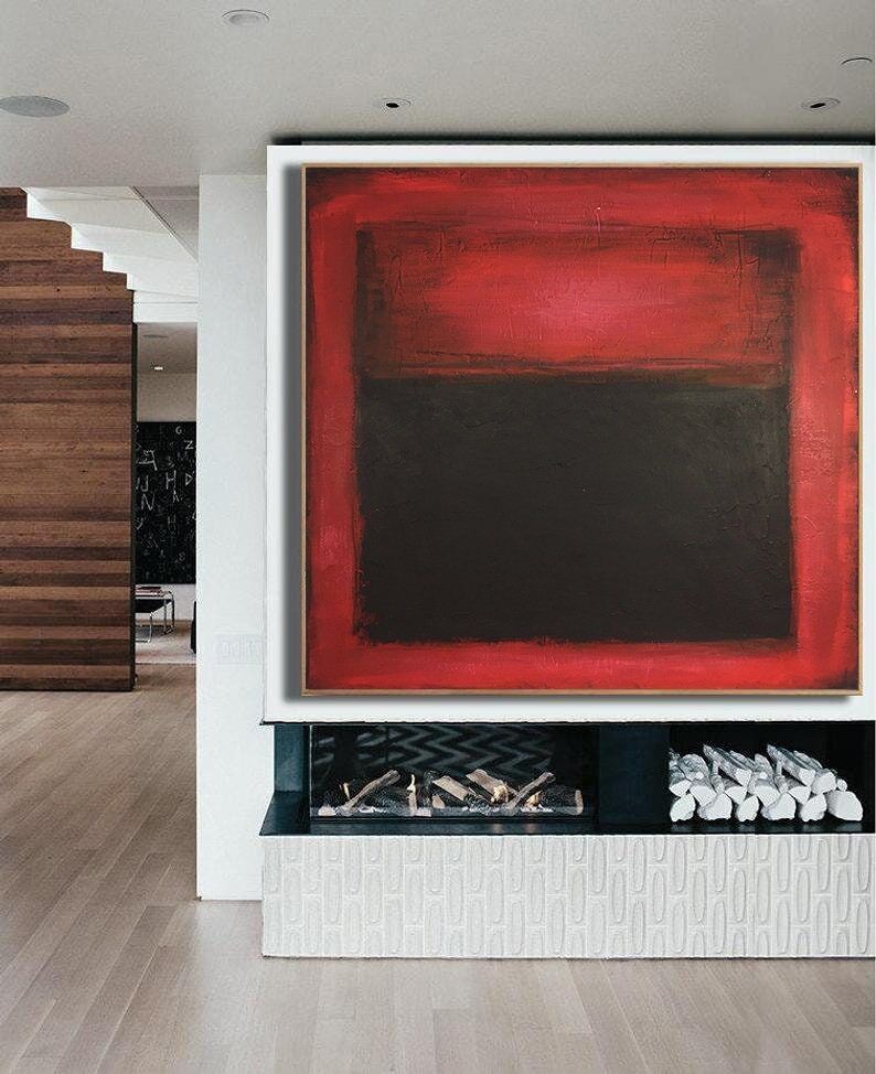 Oversized Red and Black Abstract Oil Painting: Modern Contrast Colors
