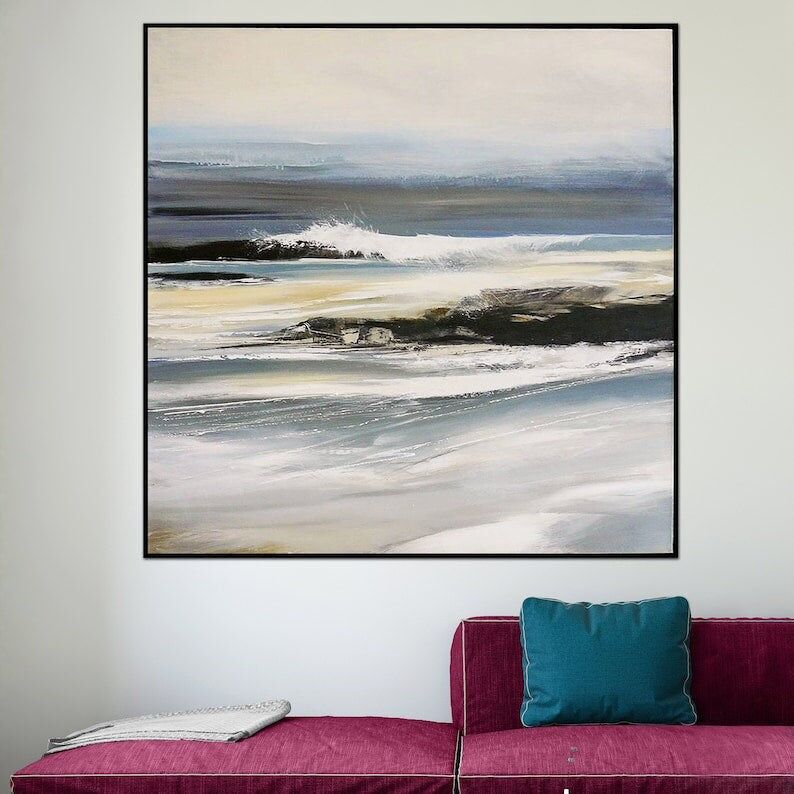 Abstract Seascape Painting: Coastal Wave Canvas Art, Modern Beach House Decor