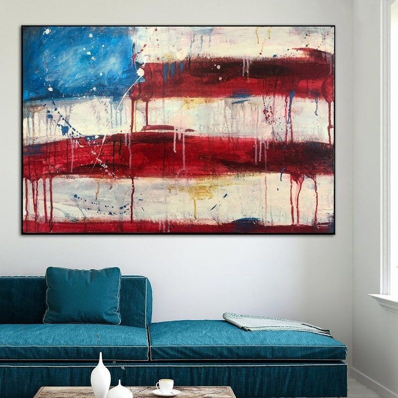 Abstract American Flag Oil Painting: Modern USA Wall Art