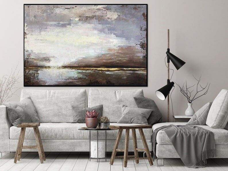 Abstract Landscape Oil Painting – Neutral Earth Tone Textured Canvas Wall Art for Modern Home Decor