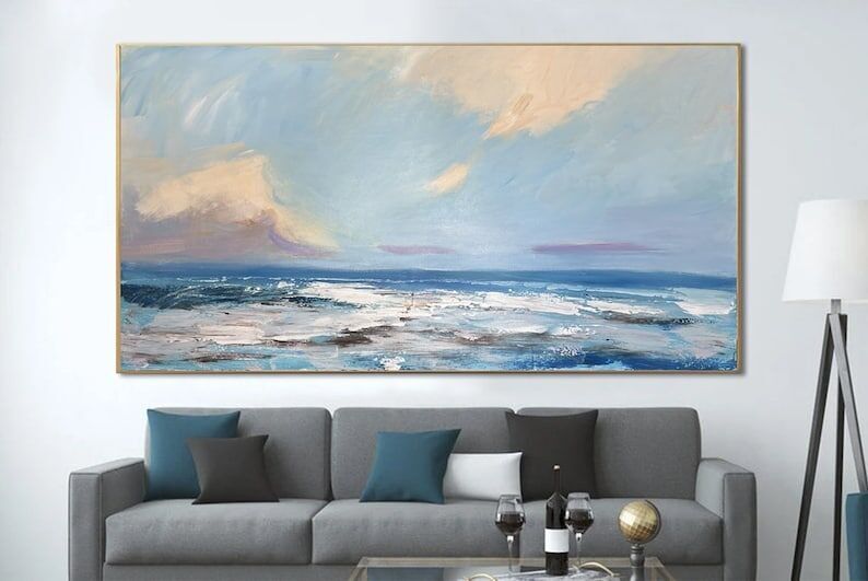 Large Seascape Painting - Abstract Ocean Canvas Wall Art, Coastal Beach Artwork