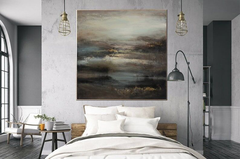 Peinture à l'huile de paysage éthéré : art abstrait de l'horizon, tons neutres