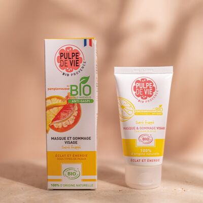 Grapefruit exfoliating radiance mask 75 ml, organic anti-waste cosmetics, 2-in-1 format, Upcycling, SUCRE FRAPPE, natural formula