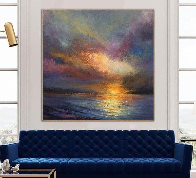 Large Sunset Abstract Ocean Painting Landscape Art Coastal Wall Decor