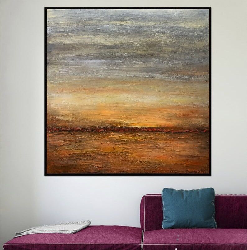 Abstract Sunset Oil Painting: Warm Earth Tones Horizon Art