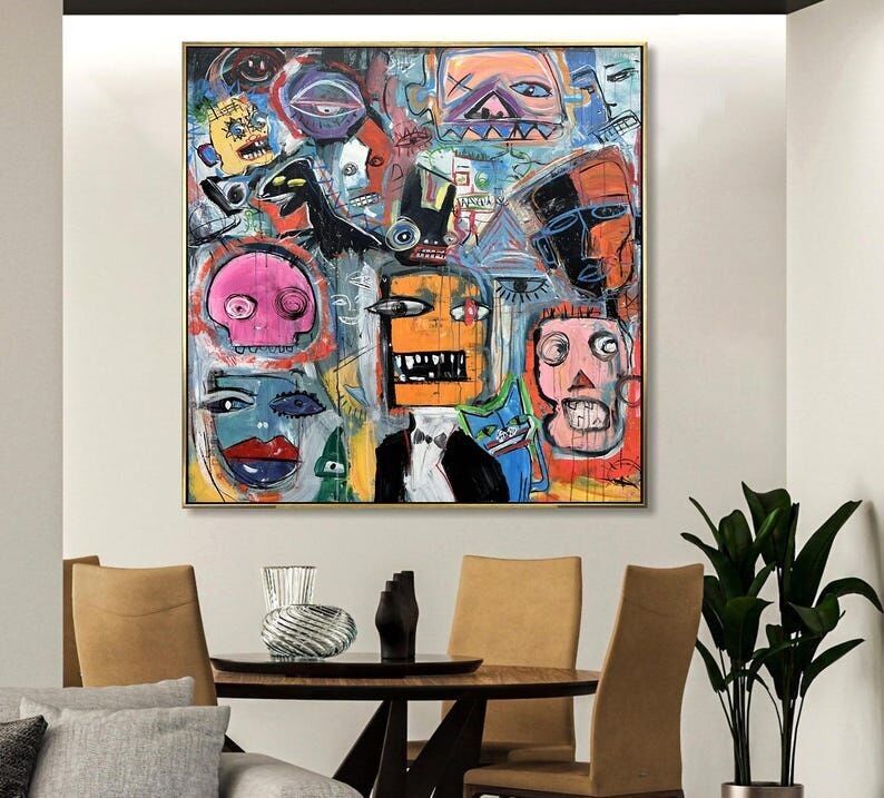 Peinture graffiti néo-expressionniste – Art mural abstrait pop urbain sur toile