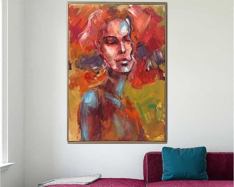 Abstract Woman Portrait Painting: Bold Expressionist Art on Canvas