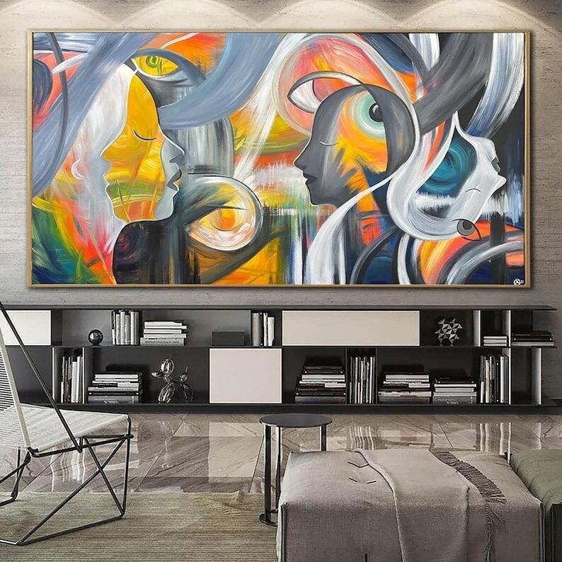 Peinture abstraite colorée sur toile : Art mural expressionniste moderne pour la décoration du salon
