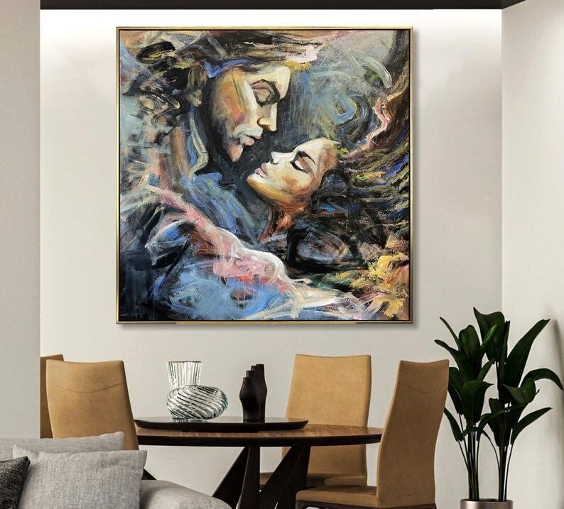 Couple Painting Romantic Love – Emotional Abstract Figurative Wall Art