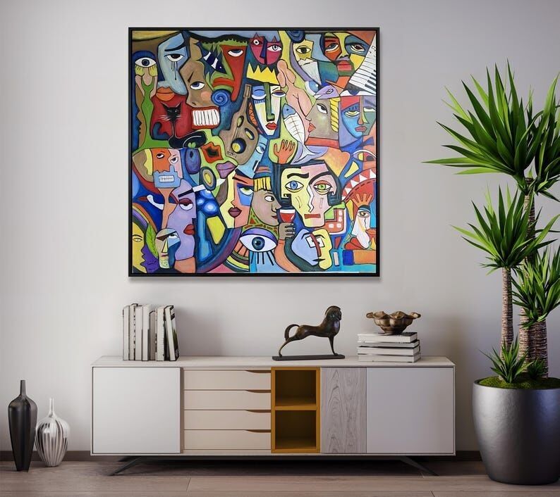 Colorful Cubist Abstract Faces Painting – Modern Wall Art