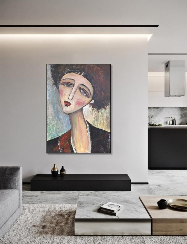 Portrait de femme moderne – Décoration murale abstraite figurative sur toile