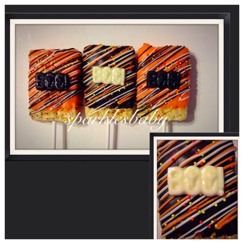 Halloween BOO Chcolate Covered Rice Krispie Treat pops - Halloween Favors