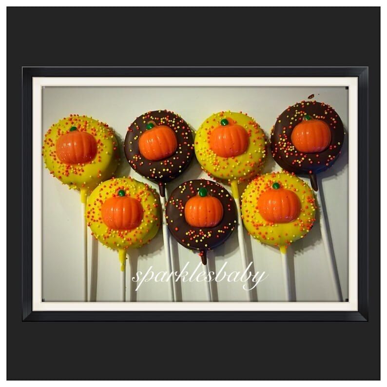 Pumpkin chocolate covered oreo pops-halloween, fall themed party chocolate favors