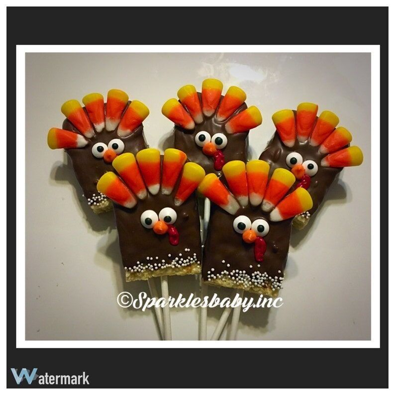 Sucettes de Rice Krispies Treats en forme de dinde de Thanksgiving - Lot de 12 dindes croustillantes au chocolat