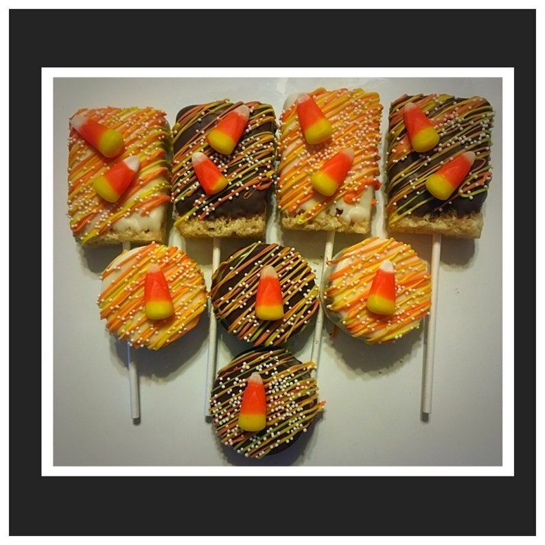 Thanksgiving, Fall theme, Candy Corn chocolate covered oreos or rice krispie pops