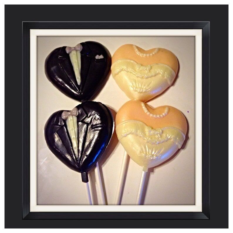 Schokoladenlollis für Braut und Bräutigam – 12 Stück als Gastgeschenke