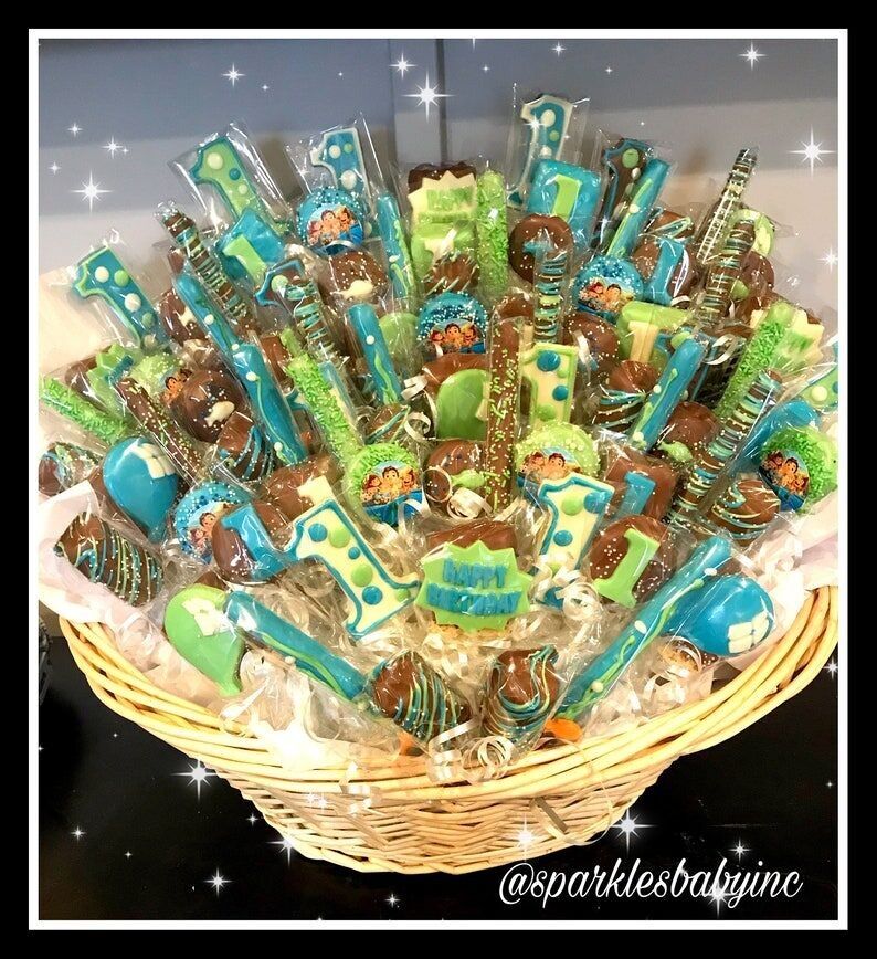 Erster Geburtstag, thematischer Schokoladenkorb zum Geburtstag – Abholung in Commack oder nur Leckereien per Versand