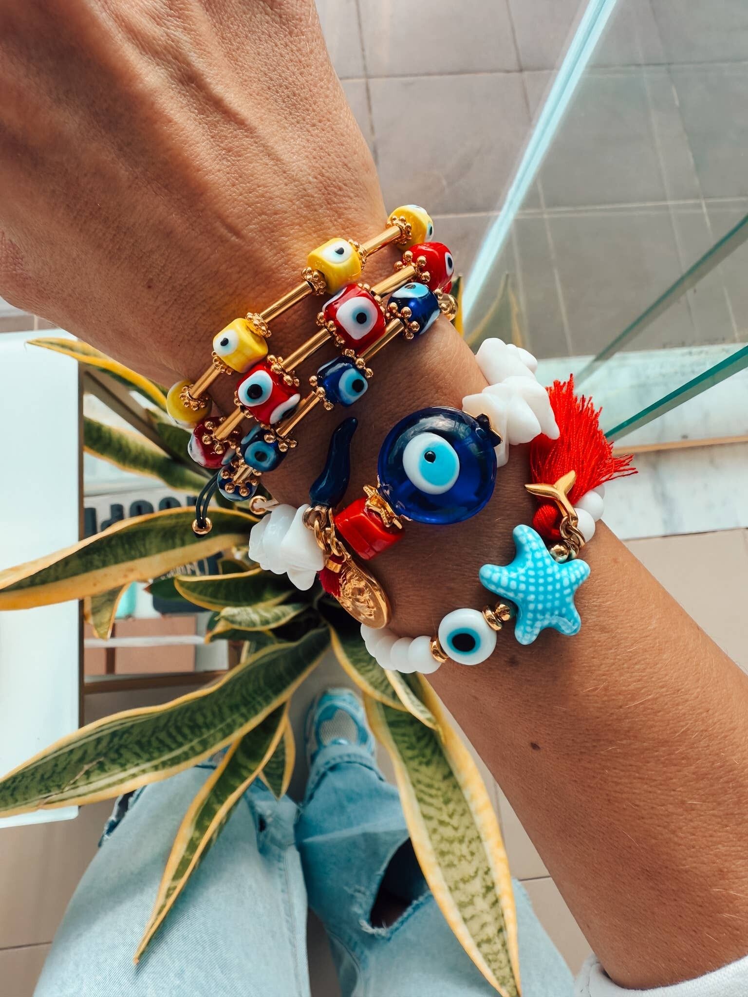 Summer colorful bracelets in Greek blue colors