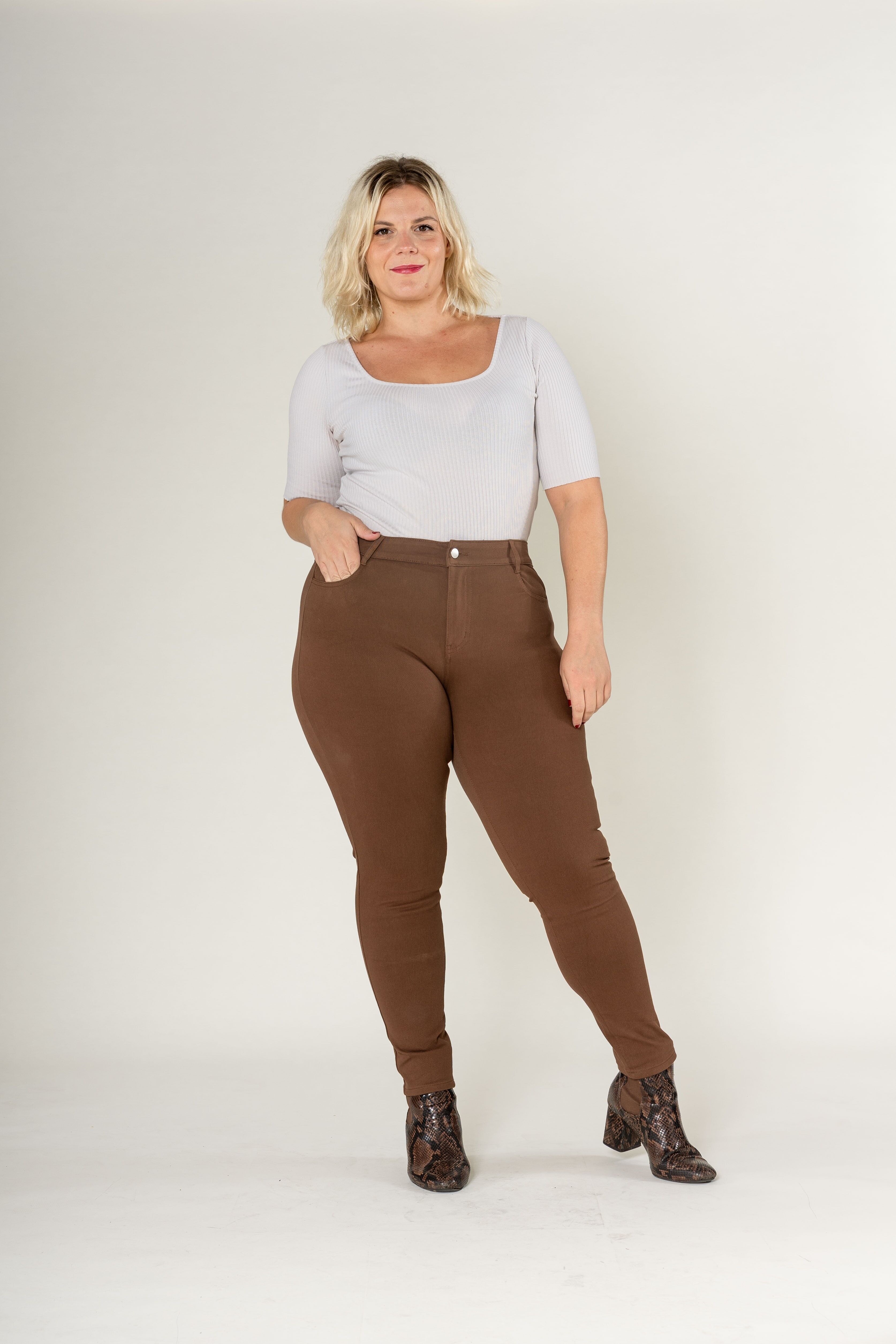 Leggings/Jegging elasticizzati Curve plus size con cerniera A005