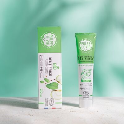 Dentifricio rinfrescante al gusto di menta 75 ml, cosmetici biologici anti-spreco, formato tubo, Upcycling, BISOU GIVRE, formula naturale