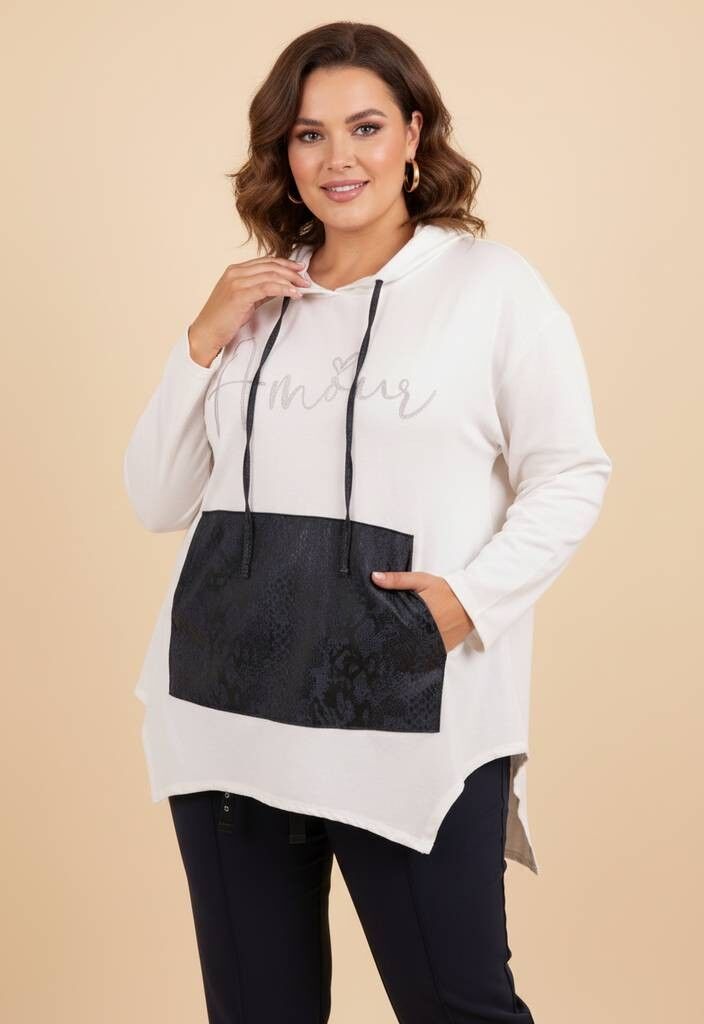 Sudadera con capucha "Love" en talla grande, color blanco (T05538)