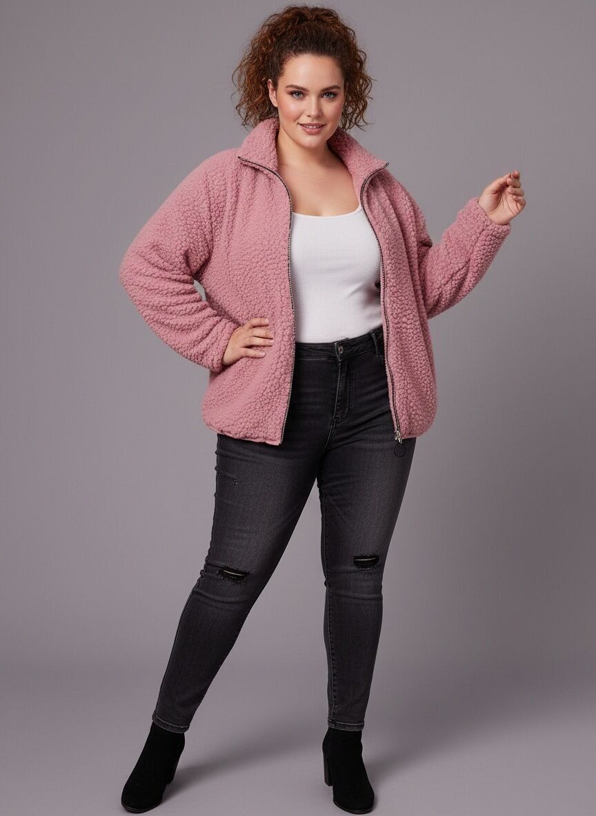 Giacca in pile rosa taglia comoda (T5763)