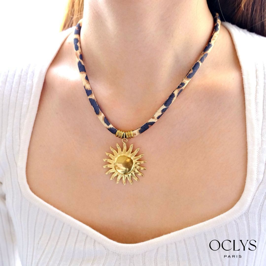 Fio Gold Stainless Steel Sun Pendant Fabric Necklace