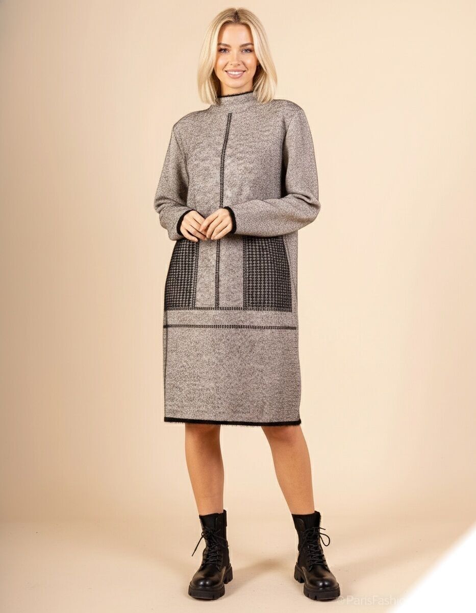 Strickkleid mit Kunstpelz-Schneeeffekt - 51804 - Lusa Mode