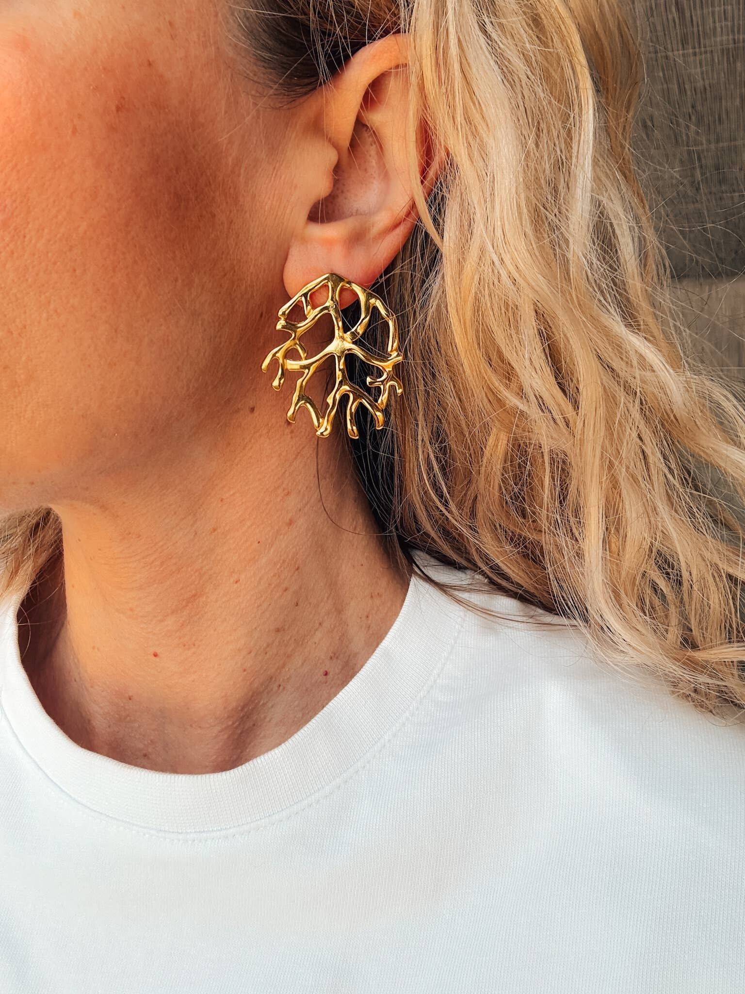 Boucles d'oreilles branches de corail en or et argent – Boucles d'oreilles inspirées de l'océan