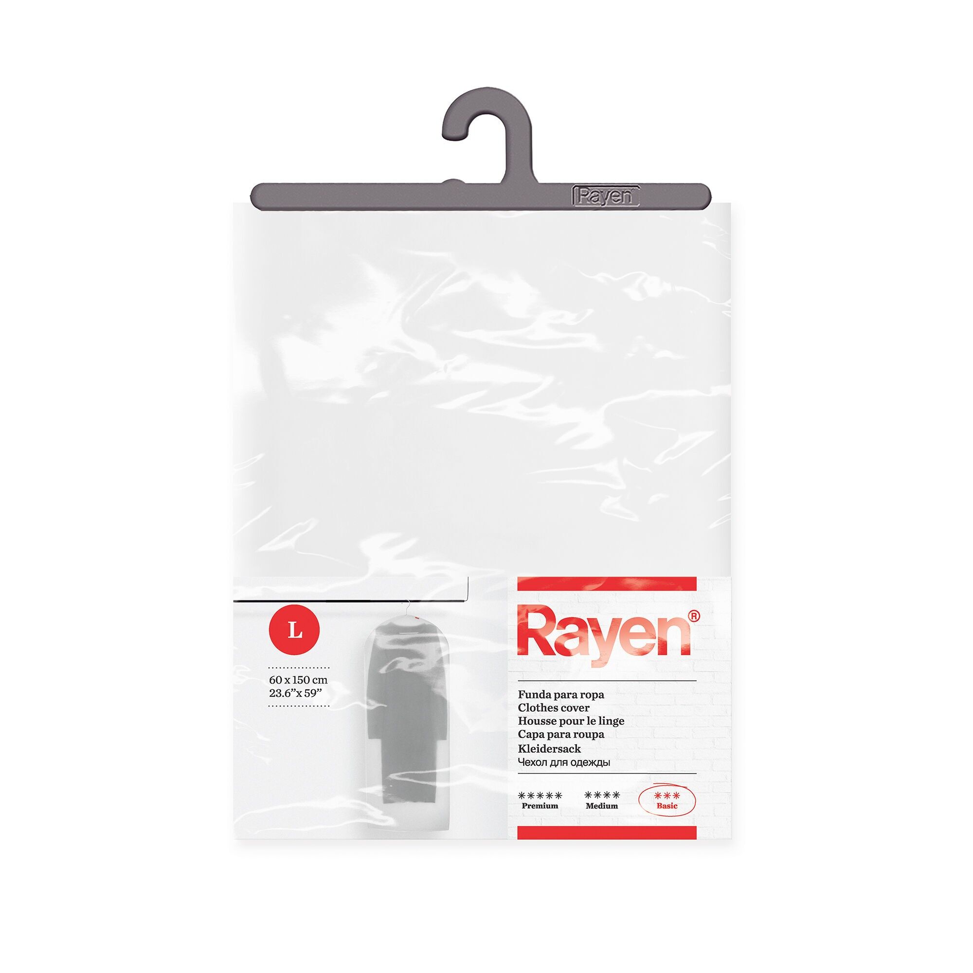 Rayen - Housse de vêtements pour armoire. Housse de costume suspendue. Housse de robe résistante à la poussière, à l'humidité et aux mites. 60 x 150 cm.translucide