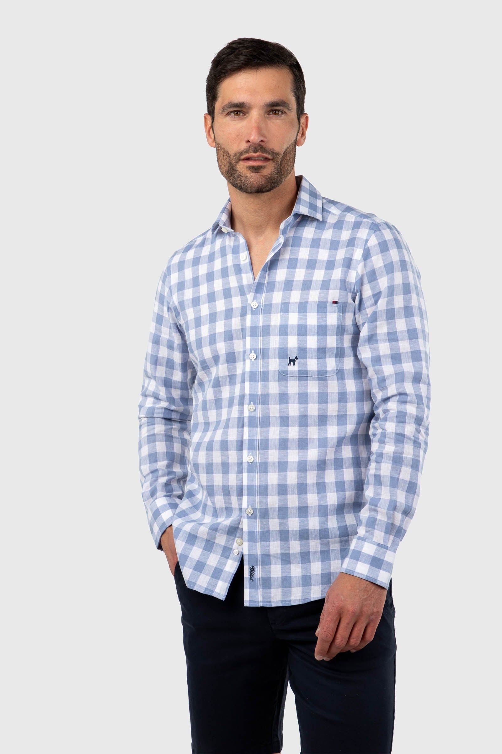 Chemise à carreaux bleu clair grande