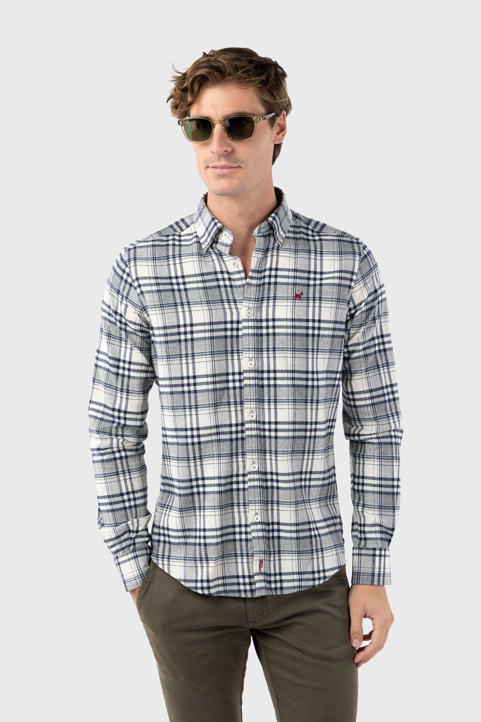 Chemise Viella bleu marine et crème coupe ajustée