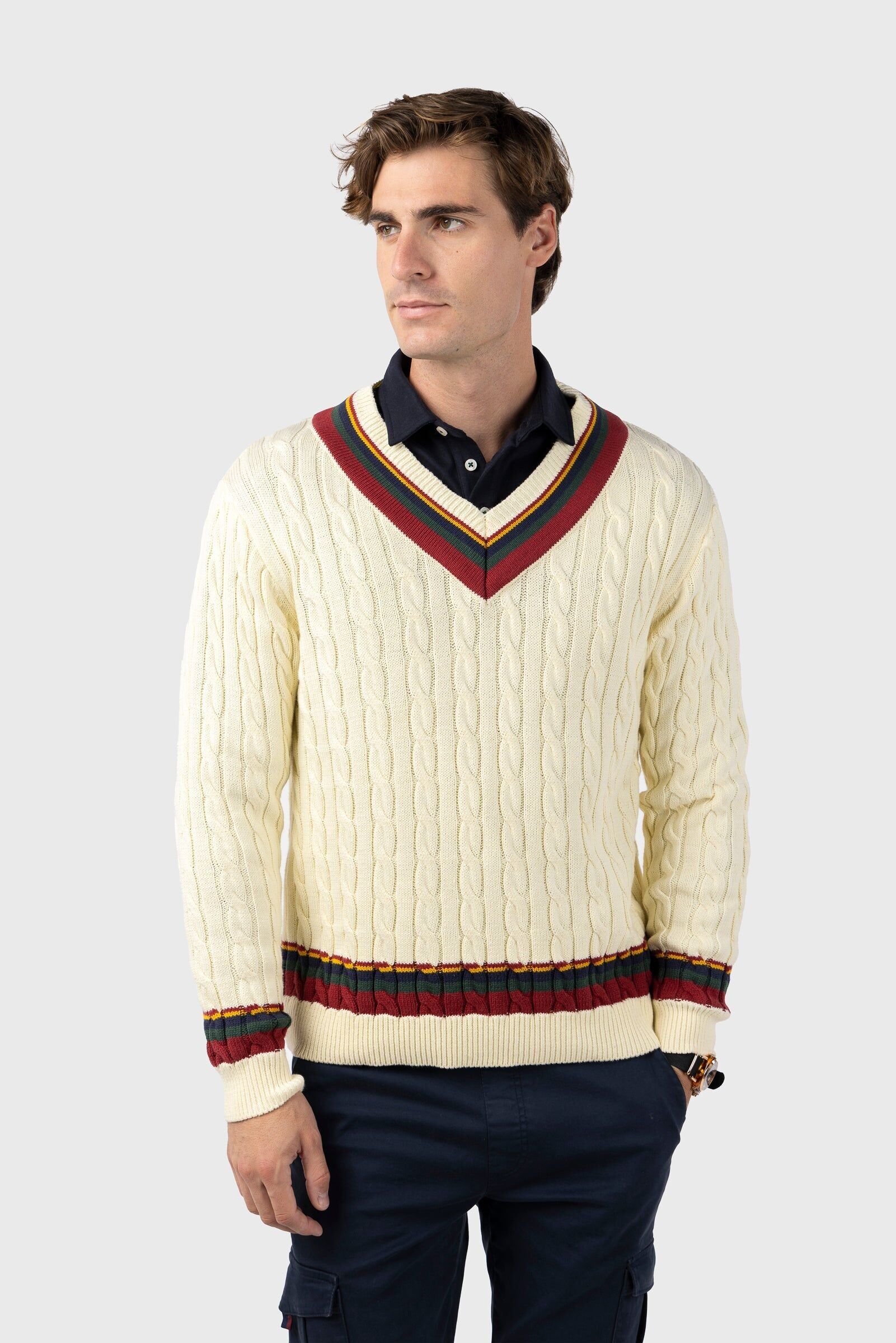 Pull tressé multicolore à col en V