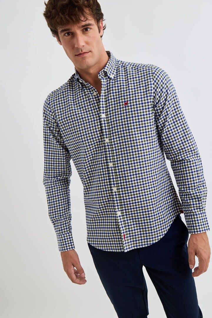 Chemise à chevrons bleu marine et vert bouteille