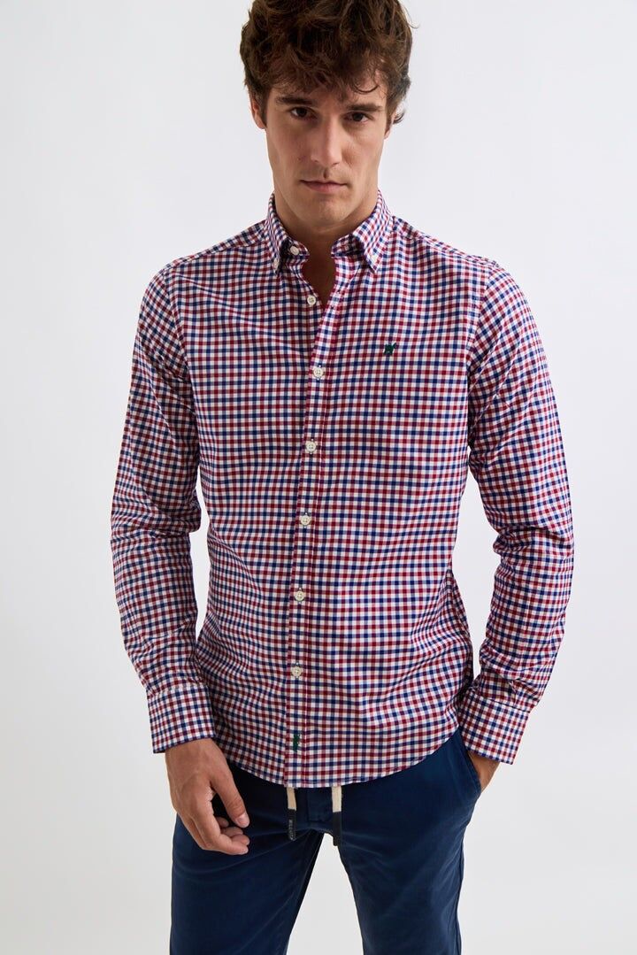 Camisa Cuadro Espiga Marino y Rojo