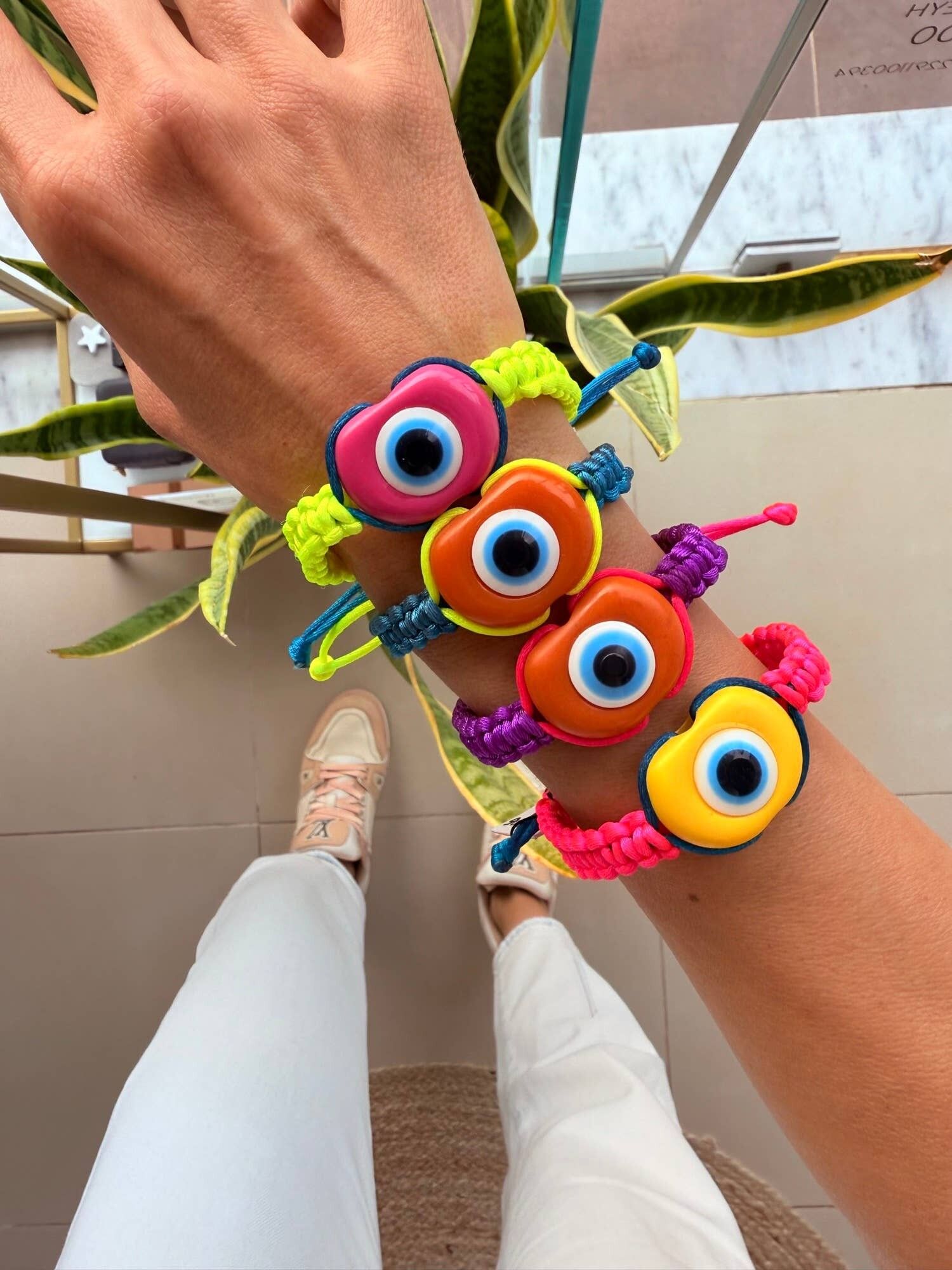 Pulseras de ojo malvado hechas a mano: pulseras fluorescentes de colores