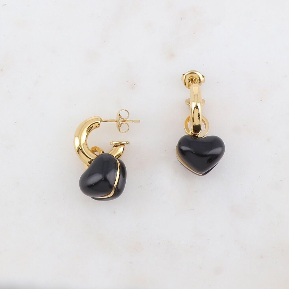 Small-sized hoop earrings with a resin heart pendant