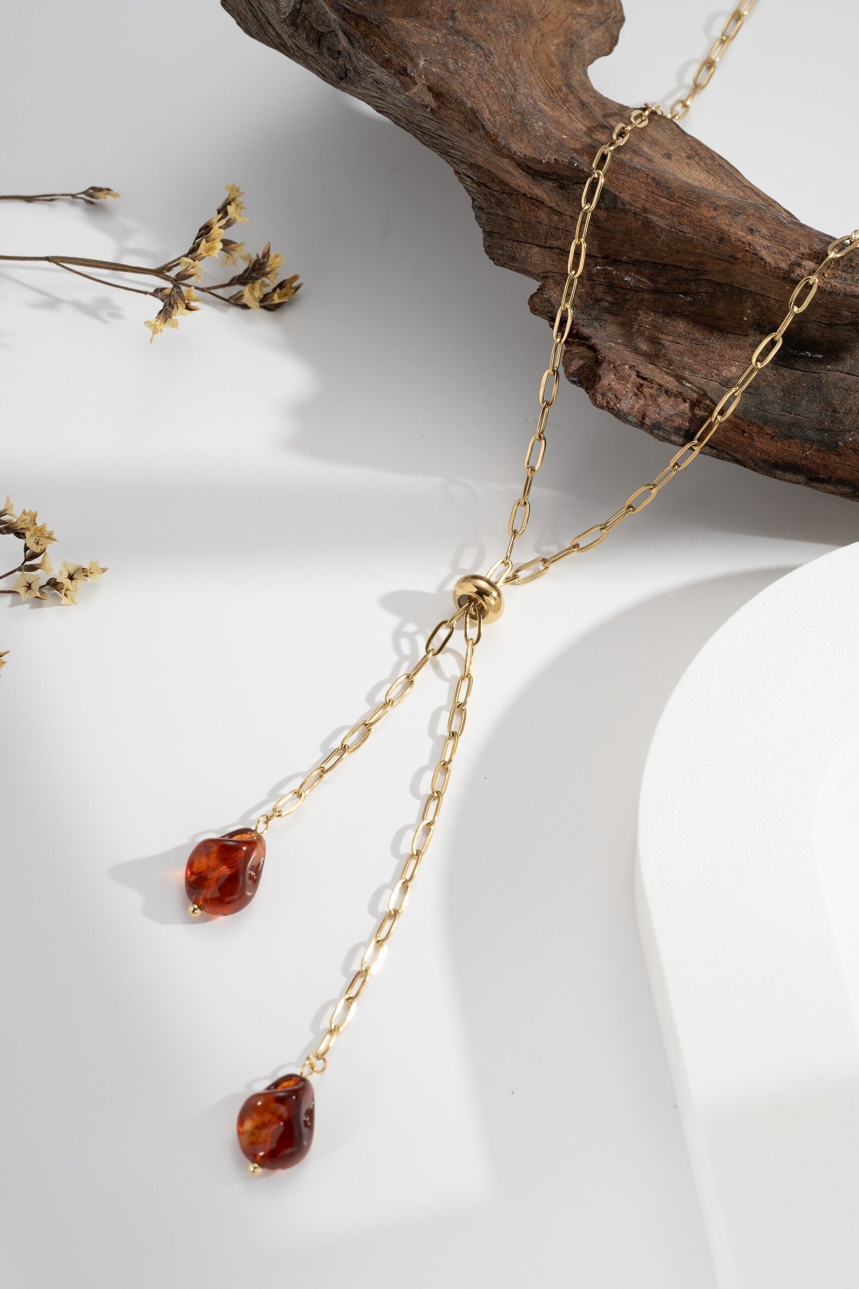 Amber Gold Sliding Necklace – Sun-Kissed Glow, Adjustable