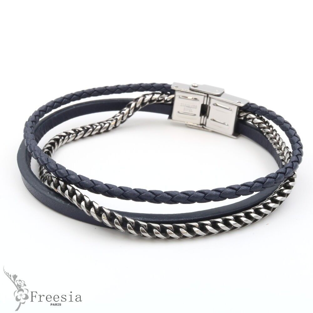 Armband homme dreireihig aus cuir et acier – 10613