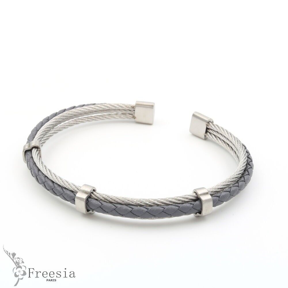 Armband homme jonc cuir et acier – 10615
