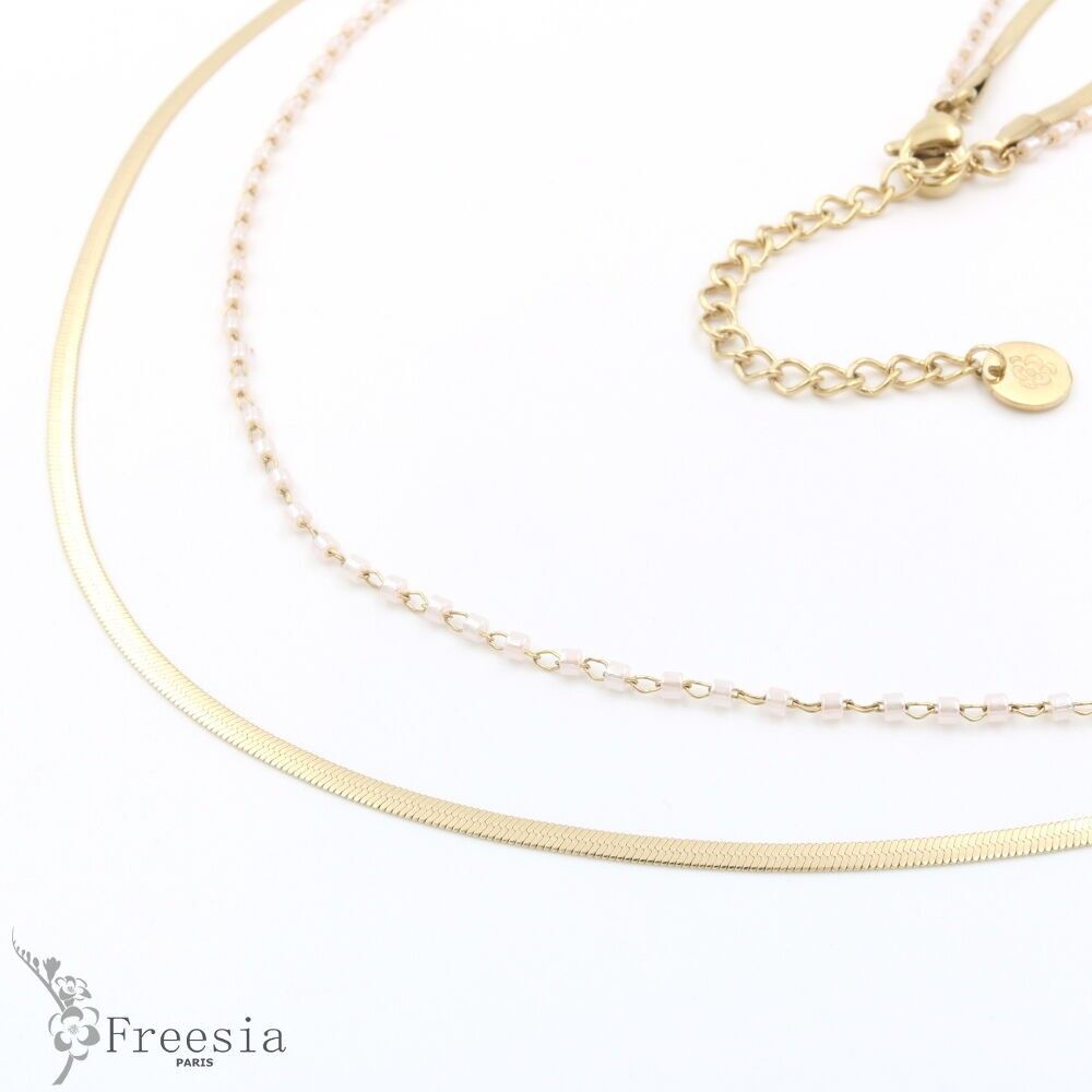 Collier Double Ring Acier et Rocaille - 12175