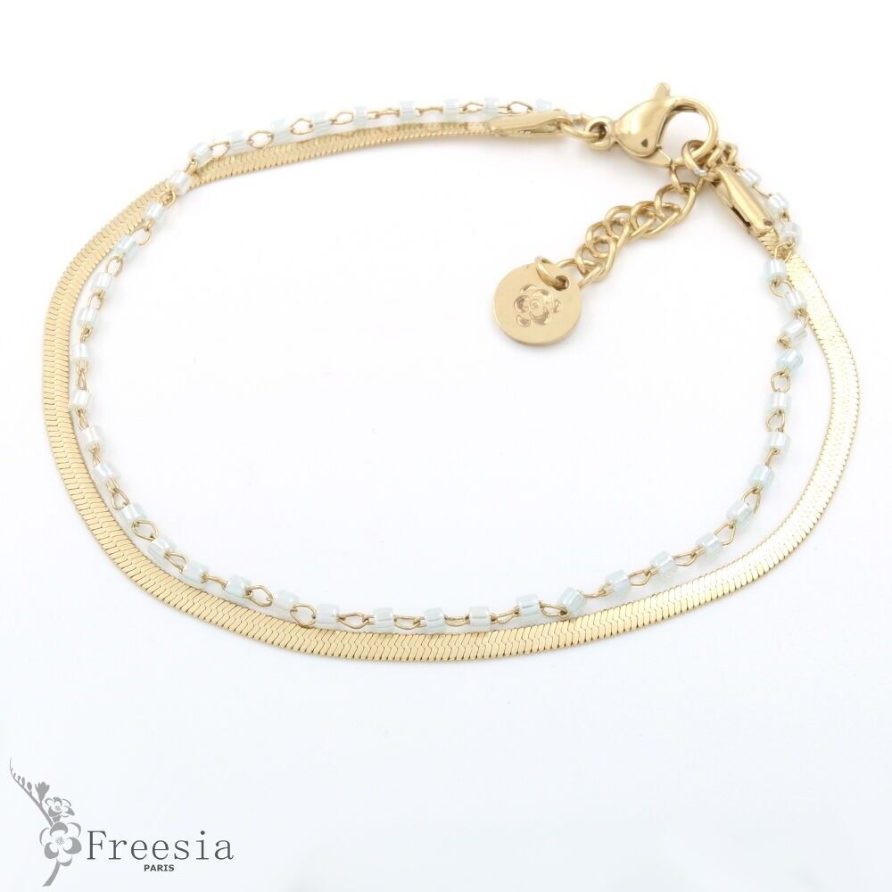 Armband Doppelring Acier et Rocaille - 14286