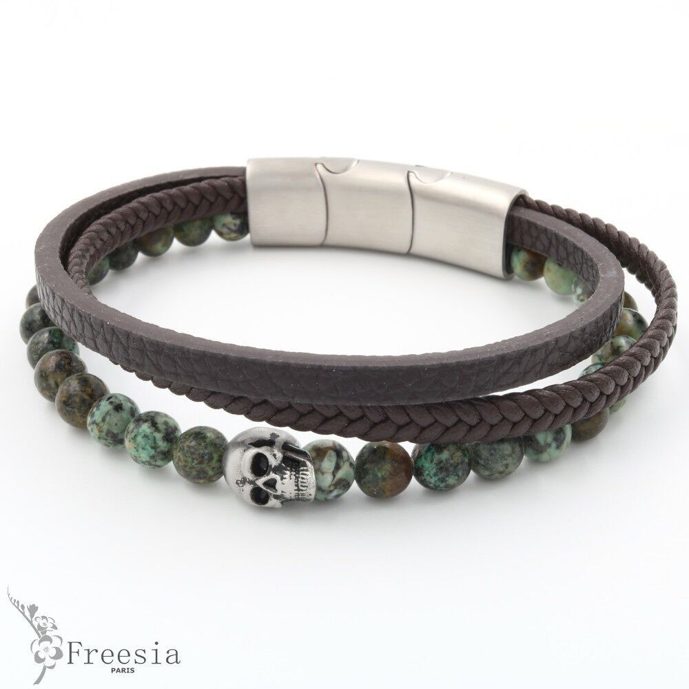 Pulsera hombre cuero y acero - 10665