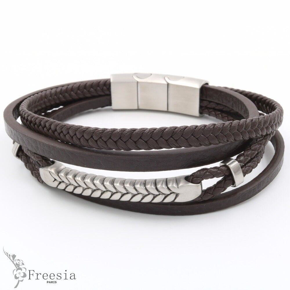Pulsera hombre cuero y acero - 10668