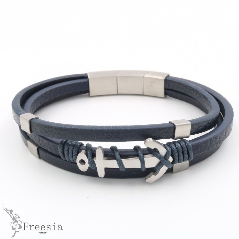 Pulsera hombre cuero y acero - 10671